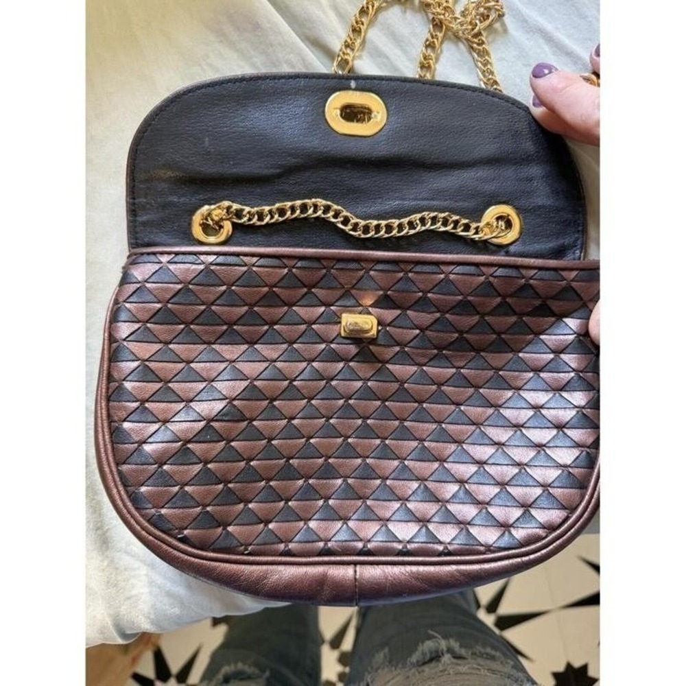Ganson Vintage Copper and Black Weaved Leather Bag with Gold Chain/Leather Strap - Picture 5 of 10